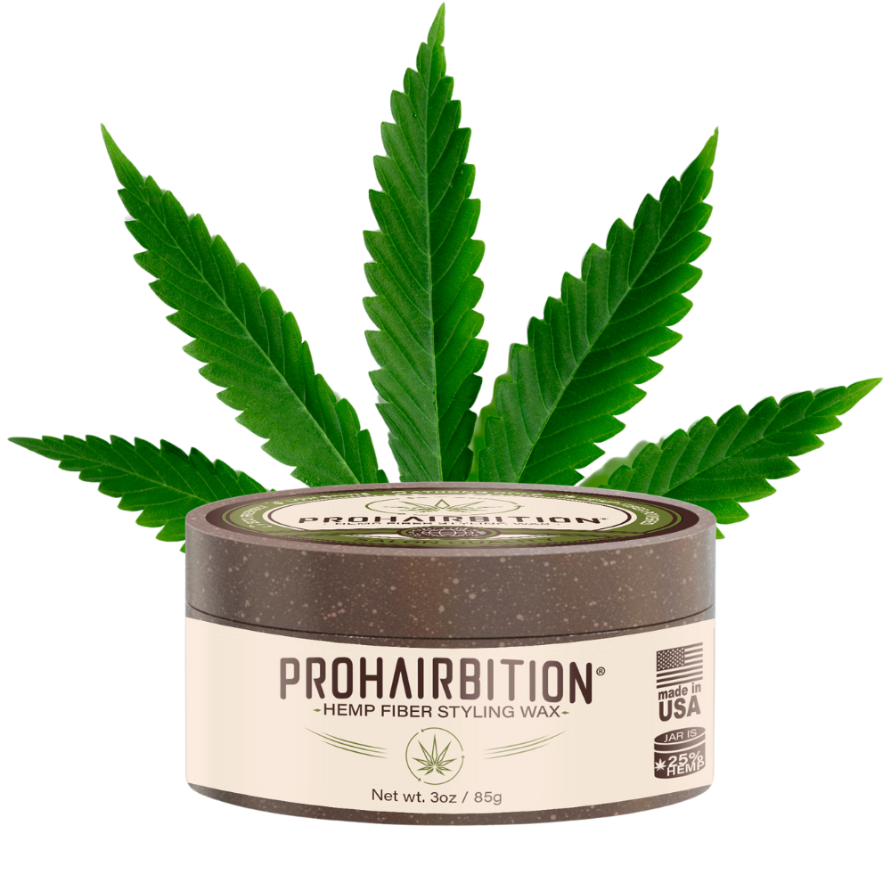 PROHAIRBITION Jar with Hemp Leaf Backdrop